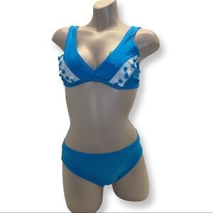 Recco Size Small Brazilian Teal & White Full Coverage Bikini Set. New With Tags